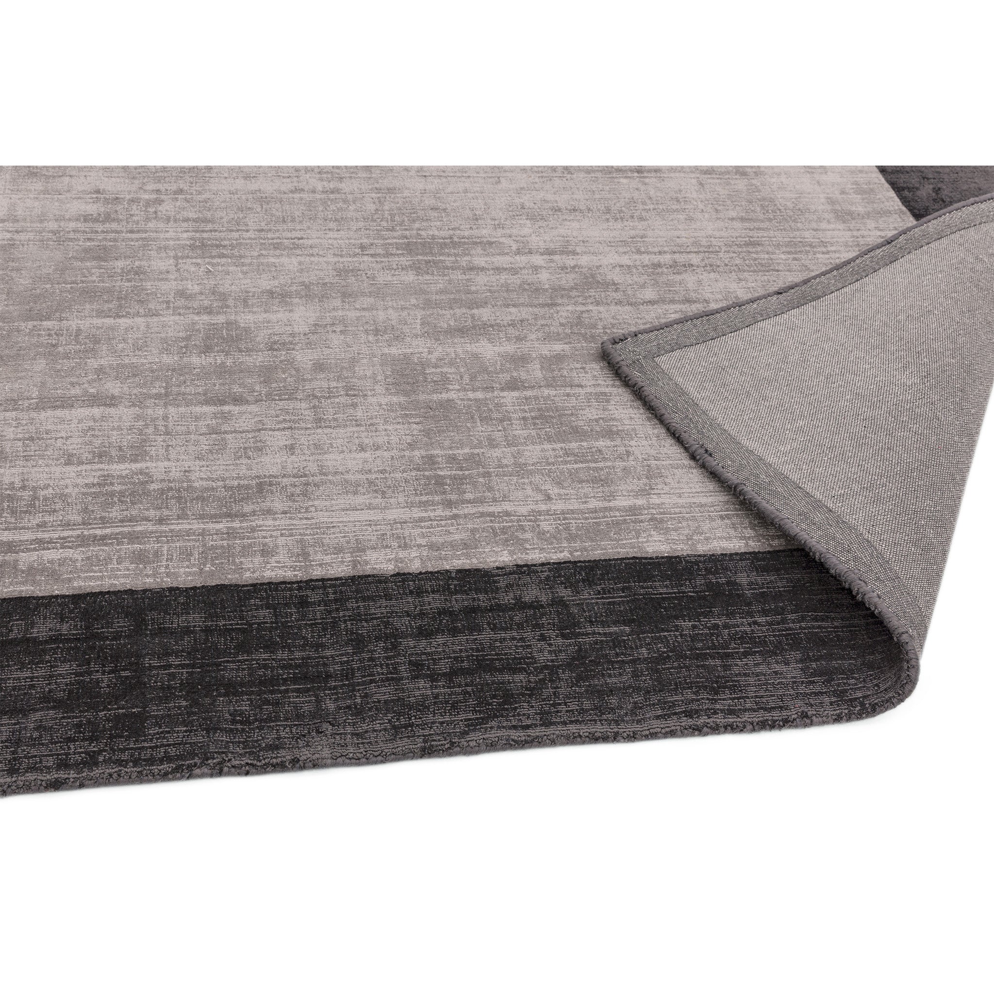 Hand Woven Viscose Rug with Border in Charcoal and Silver
